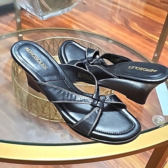 Aerosoles Black Leather Sandals with Knot Size 7M new - Picture 1 of 12